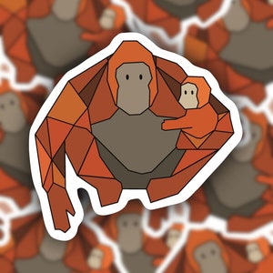 Adesivo geometrico orangutan, adesivo artistico orangutan, adesivo origami, adesivo animale, adesivo scimmia, cuccioli di animali, set mamma e me