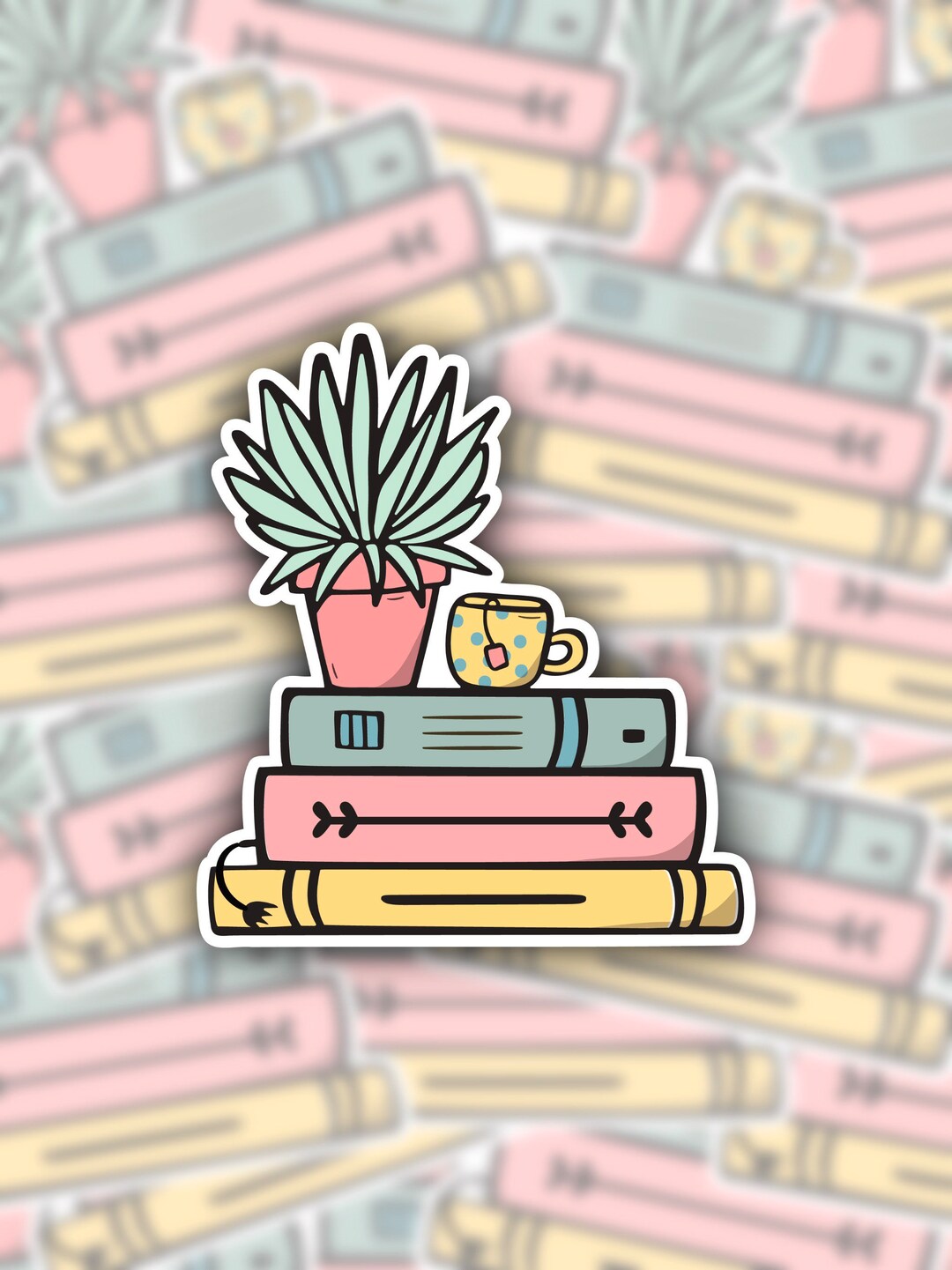 Book Stack Sticker Bookshelf Sticker Book Lover Sticker - Etsy
