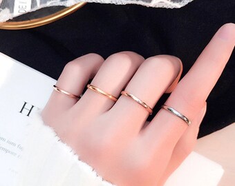 2mm Thin Stackable Ring, Titanium Steel Silver, Gold, Rose gold Color Couple Ring, Dainty, Minimalist, Unisex, Finger Ring for Women and Men