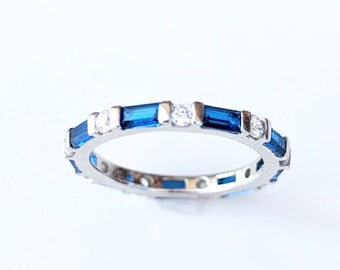 Sterling Silver Blue Sapphire/White CZ Eternity Ring