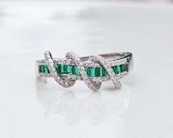 Sterling Silver "Green Line" Cubic Zirconia Ring