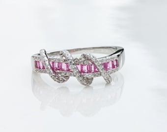 Sterling Silver "Pink Line" Cubic Zirconia Ring