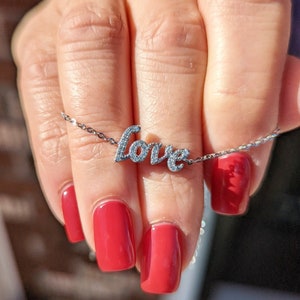 Sterling Silver Cubic Zirconia &quot;Love&quot; Bracelet