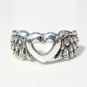 Sterling Silver Heart with Angel Wings Ring