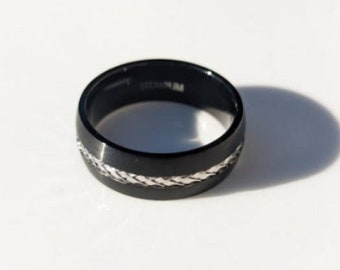Titanium Black with Silver Steel Cable Band Ring