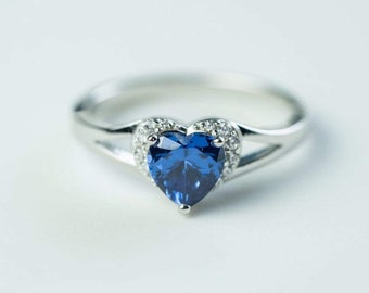 Sterling Silver Heart Shape Cubic Zirconia Ring