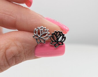 Sterling Silver Lotus Flower Stud Earrings