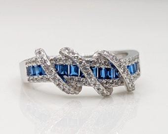 Sterling Silver "Blue Line" Cubic Zirconia Ring