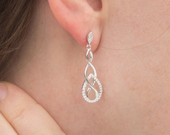 Sterling Silver Infinity Marquise Cubic Zirconia Dangle Earrings