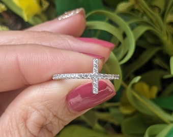 Sterling Silver Cubic Zirconia Cross Ring