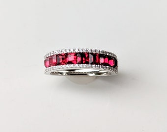 Sterling Silver "Red Line" Cubic Zirconia Ring