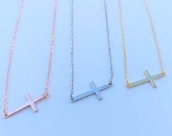Sterling Silver Sideways Cross Necklace