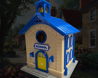 Classic School Birdhouse with Mounting Bracket | 3D Printed Yard Art