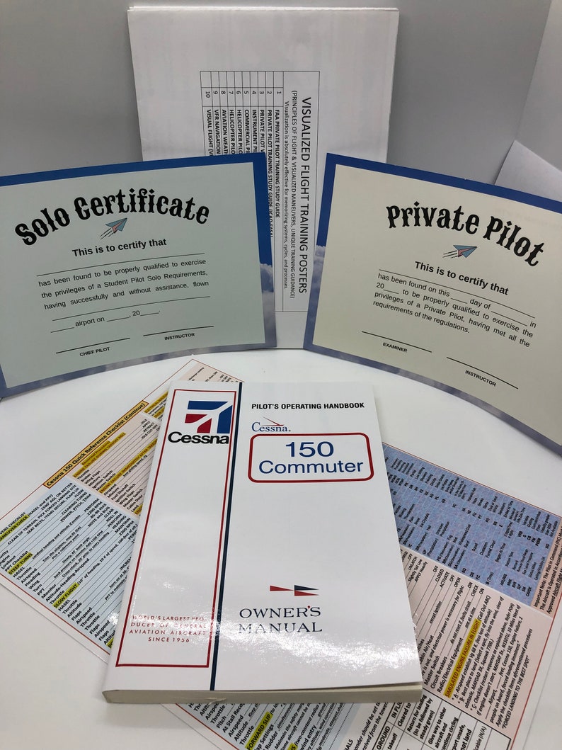 Cessna 150 Bundle Pilot Operating Handbook POH & Quick Reference Checklist, Certificates