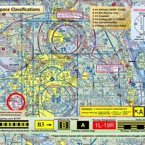 May include: A detailed map of the Orlando, Florida airspace with airspace classifications, runway designations, and taxiway markings. The map includes a VFR cruising altitude chart and a legend explaining the different airspace classifications.