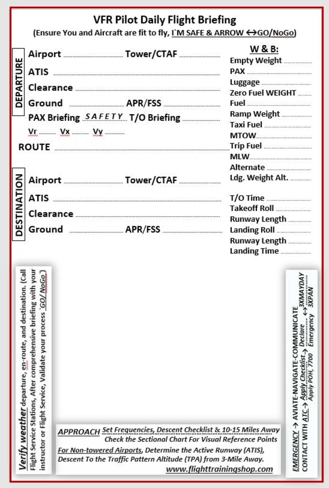 VFR Pilot Writing Pad, Compatible With Pilot Kneeboards A5 Size, 80