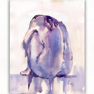 Female Back Figure Print: Abstract Watercolor Sketch