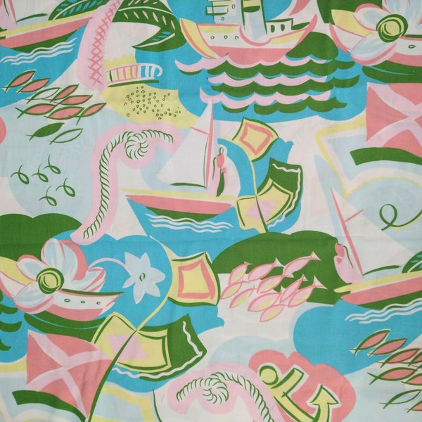 Anna Griffin Seafarer Fabric by the half yard, cruise ship fabric, vintage theme bold print, quilt fabric, fun summer nautical cotton woven