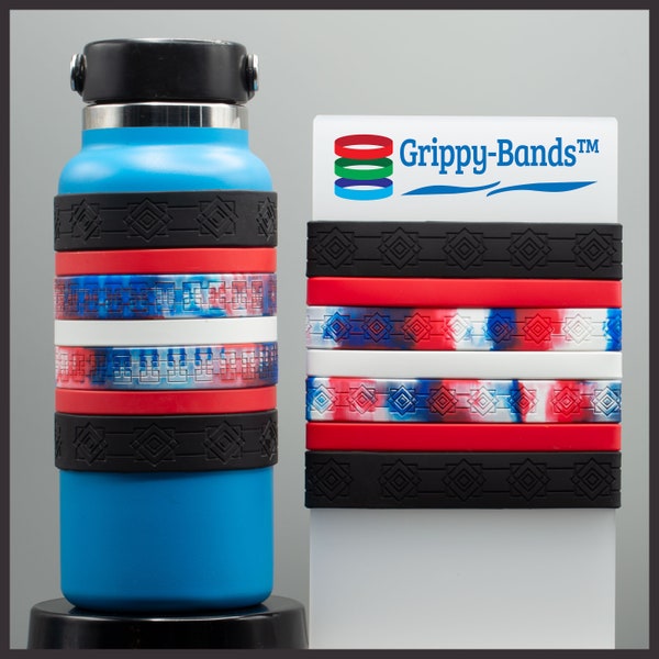 Grippy-Band Silicone Bottle Grip Set - Red-White-Blue