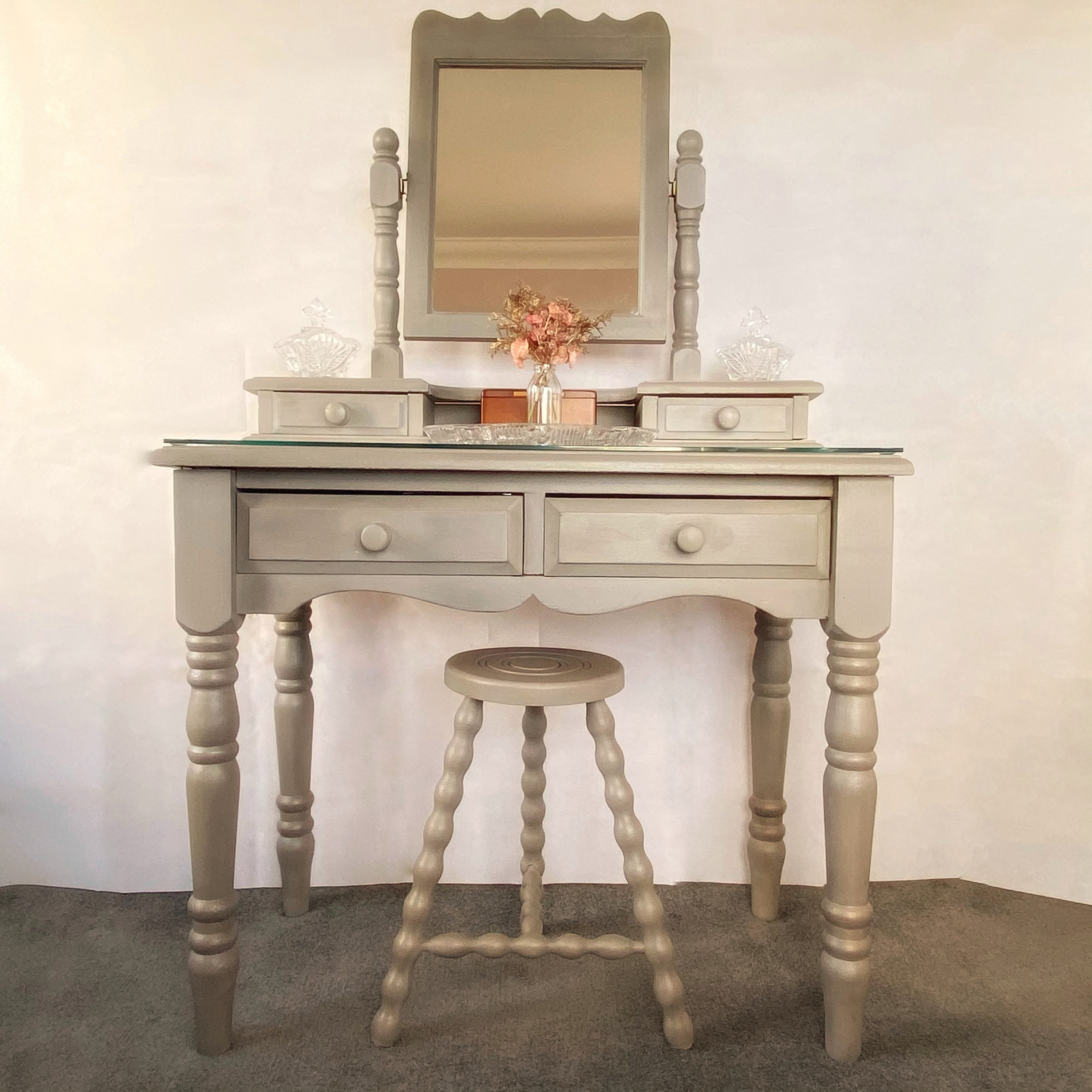 Ducal 8 drawer pine kneehole dressing table/ desk With Pine stool 