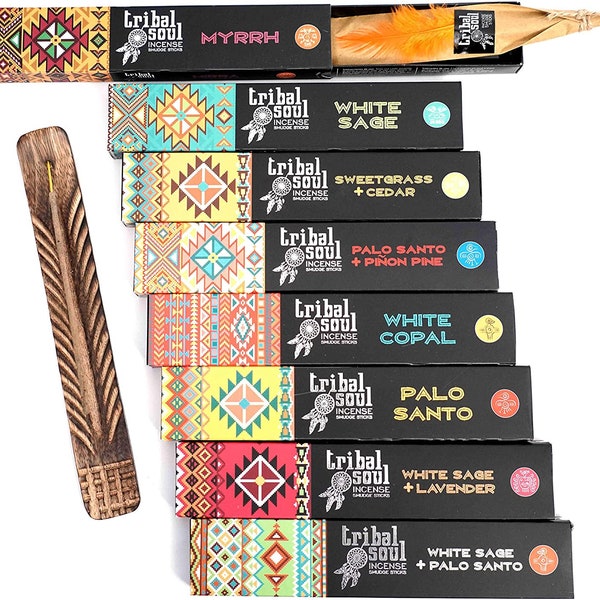 Tribal Soul Incense Smudge Sticks | Assorted Gift Set Includes 8 Fragrances | Free Ash Catcher