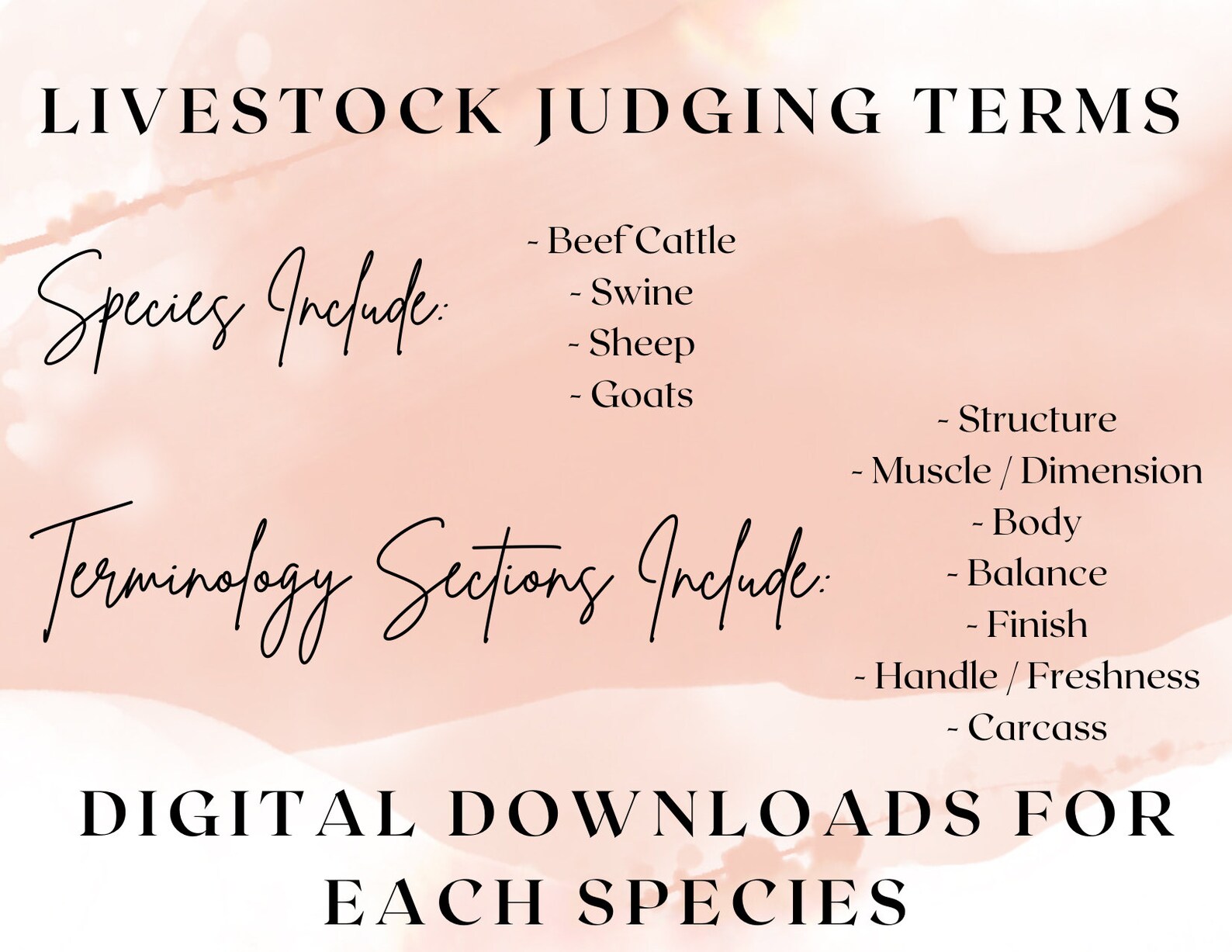 Livestock Judging Terminology Beef Cattle, Swine, Lambs and Goats