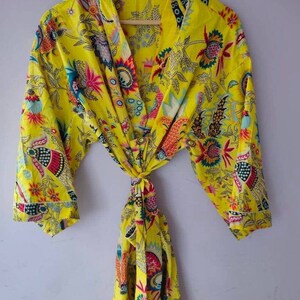Yellow Flower Print Indian handmade kimono robe japanese kimono cardigan beach wear robe hospital robe bath Robe