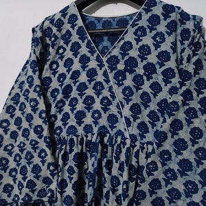 indigo block Print Baumwollkleid, Handgemachtes Kleid, Sketer Kreis Kleid, Flapper Kleid, Blusenkleid, Langes Und Kurzes Kleid