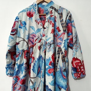Weiß Floral Block Print Baumwollkleid, handgefertigtes Kleid, Sketer Circle Dress, Flapper Dress, Blusenkleid, langes und kurzes Kleid