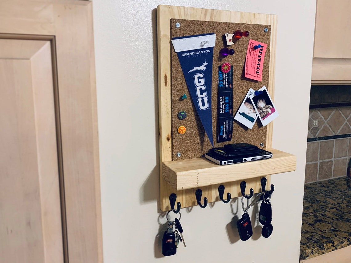 Cork Board Bulletin Board Message Board Key Hooks Key Etsy