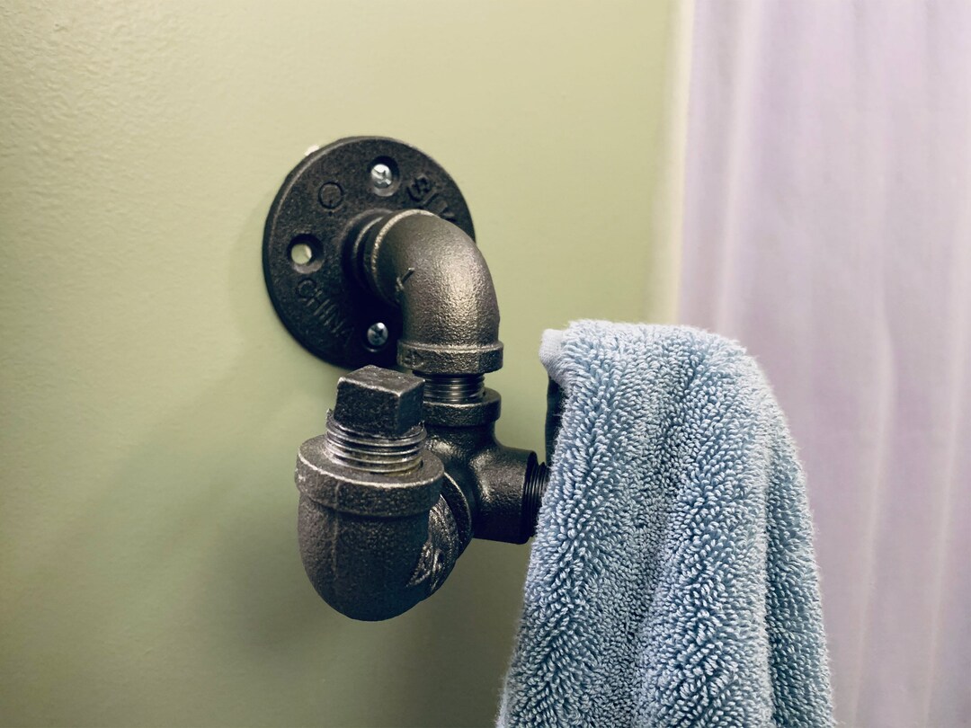Black Pipe Towel Holder Industrial Rustic Towel Hook Farmhouse Hand Towel Holder Bathroom Robe