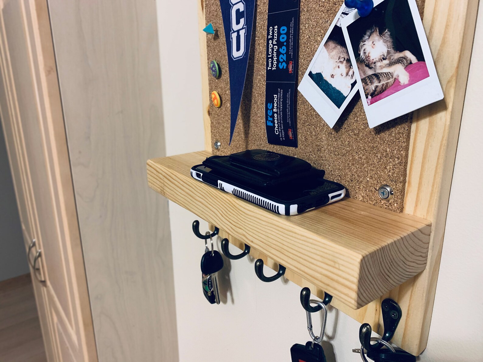 Cork Board Bulletin Board Message Board Key Hooks Key Etsy