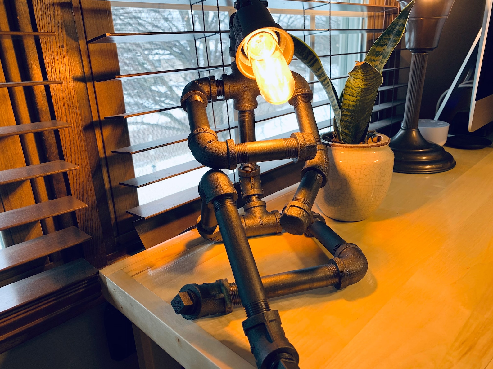 Black Pipe Robot Lamp Industrial Robot Man Lamp Farmhouse Etsy