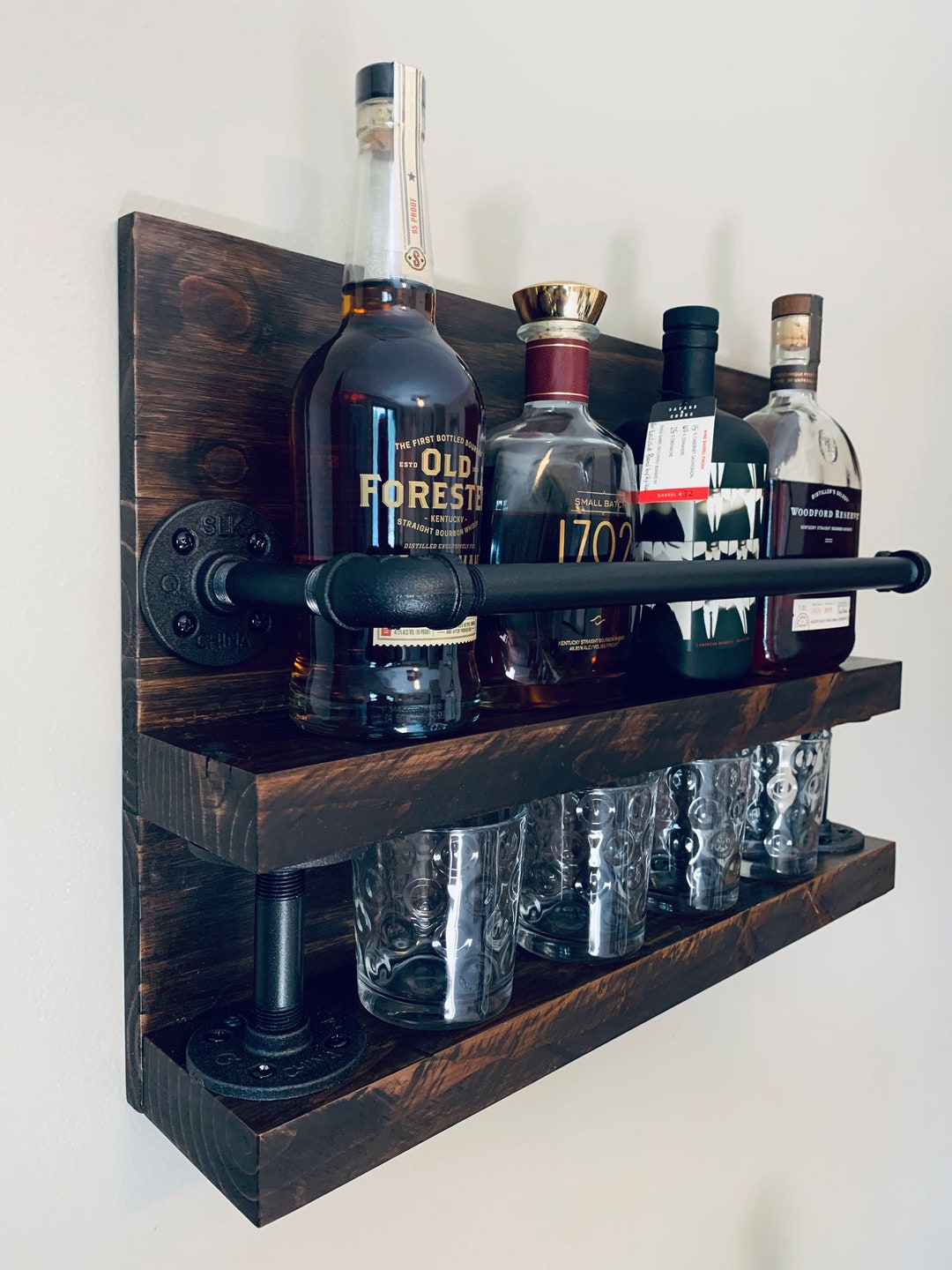 Reclaimed Wood Bar Shelves Whiskey Rack Drinks Bourbon Shelves