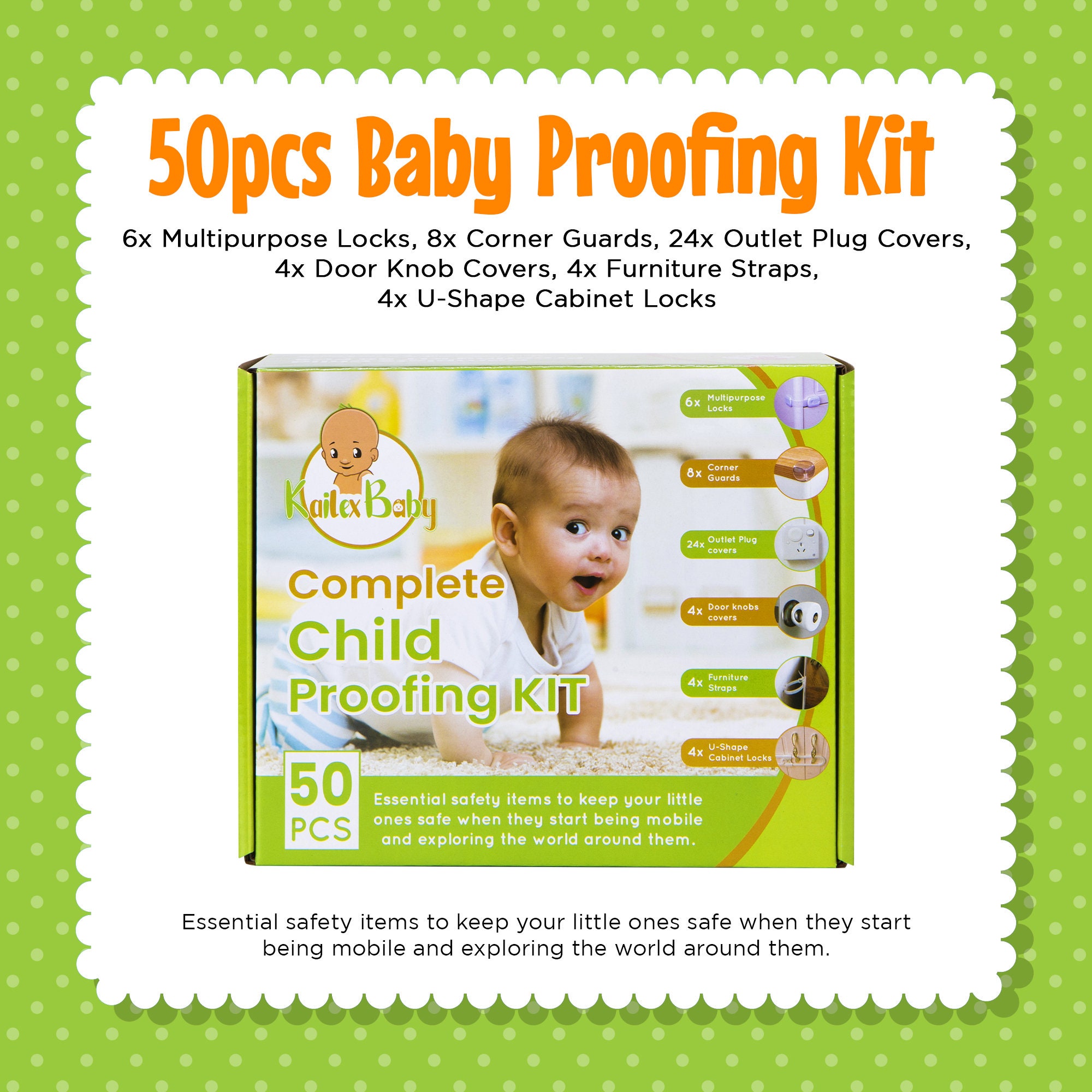 Eco-Baby Proofing Kit - 40-Piece Baby Safety Kit w/Magnetic Cabinet Locks,  Outlet Covers, Lock Straps for Drawers & More - All-In-One Baby Proof