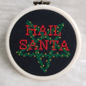 Hail Santa Cross stitch pattern PDF mini Christmas ornament, satanic, pentagram, spooky
