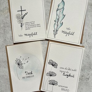 Trauerkarten, Anteilnahme, Beileidskarte, Karten-Set, 4er-Set, handgeschriebene Karten, Unikat, Original,