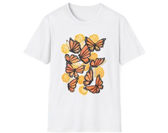 Butterfly Bloom Unisex Softstyle T-Shirt - Nature-Inspired Apparel, Cute Gift, Butterfly Lovers, Casual Wear, Watercolor Artist