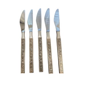 Set Of 5 Interpur Mexicaly Rose Stainless Steel Butter Knives Floral Design Japan