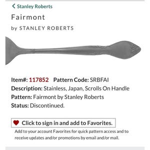 Stanley Roberts Fairmont Edelstahl Besteckset - 10 Messer 15 Teelöffel 1 Gabel - Griffe mit Rollendetail Abgesetztes Japan