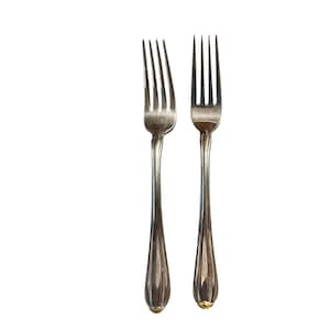 Gorham Silver Golden Melon Bud Stainless Flatware 18/8 Gold Accent Dinner Forks Set Of 2