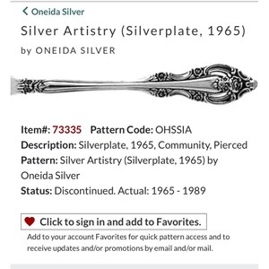 Set di 2 set da portata in argento placcato Oneida Community Silver Artistry, 1965, con cucchiaio traforato e forchetta da portata