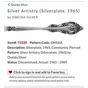 Set of 2 Oneida Silver Artistry Silver plate 1965 Sugar Spoons Discontinued Pattern