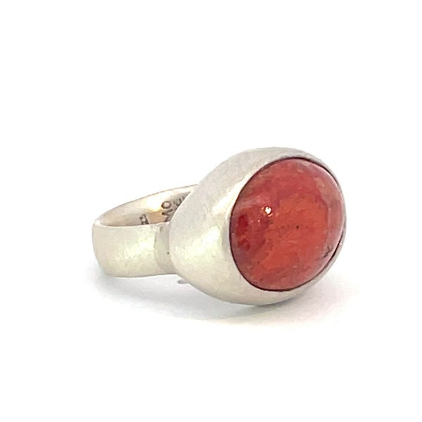 Sterling silver coral ring, handmade artisanal jewelry with orange red corals, high quality handcrafted in bali rings