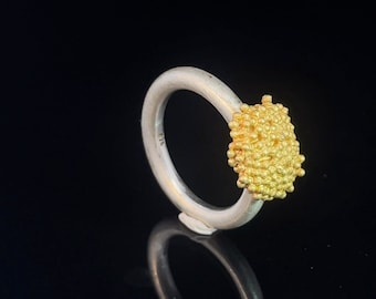 gold-plated sterling silver ring, handcrafted high quality ring made of silver bubbles with a thick gold-plating