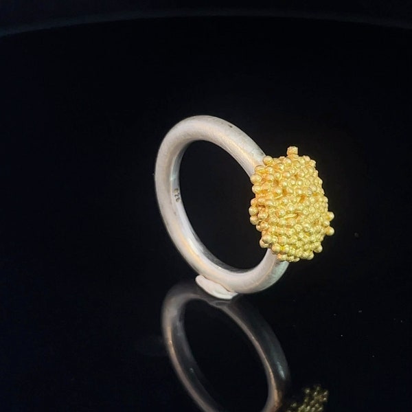 gold-plated sterling silver ring, handcrafted high quality ring made of silver bubbles with a thick gold-plating