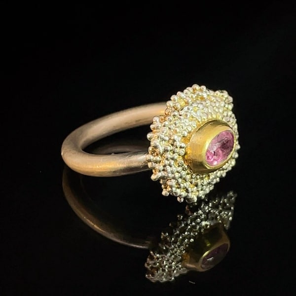 Rosa Turmalin ring, unique handmade pink tourmaline ring for women, mixed metals jewelry for woman, handcrafted sterling silver ring