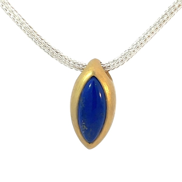 pendentif lapis lazuli doré, pendentif artisanal en argent sterling fait main avec un épais placage or, bijoux déesse lapis lazuli, coupe navette