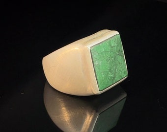 Jade mens ring, solid sterling silver ring for men with a square jade stone, handmade, quality-weighted silver ring