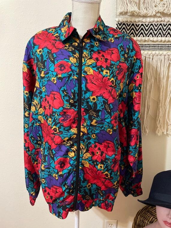 Vintage 100% Silk Floral Print Jacket with Pockets